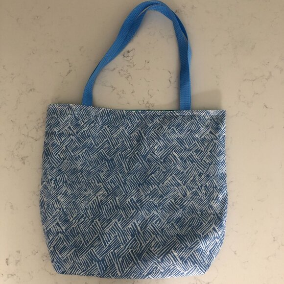 Hand Crafted Reversible Fabric Utility Tote Bag Leaf Print/Geo Blue Sz OS NWOT - Picture 6 of 9
